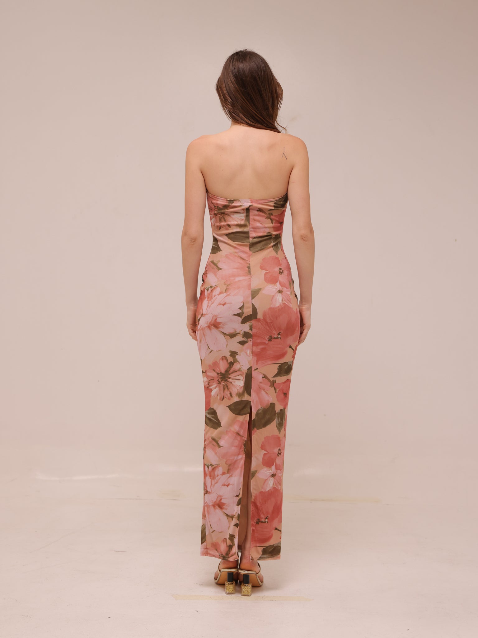 Major Beauty Floral Satin Strapless Maxi Dress