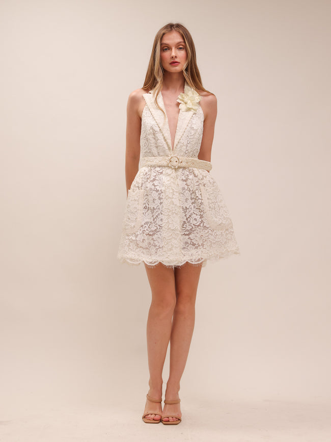 High Tide Tuxedo Mini Dress Ivory