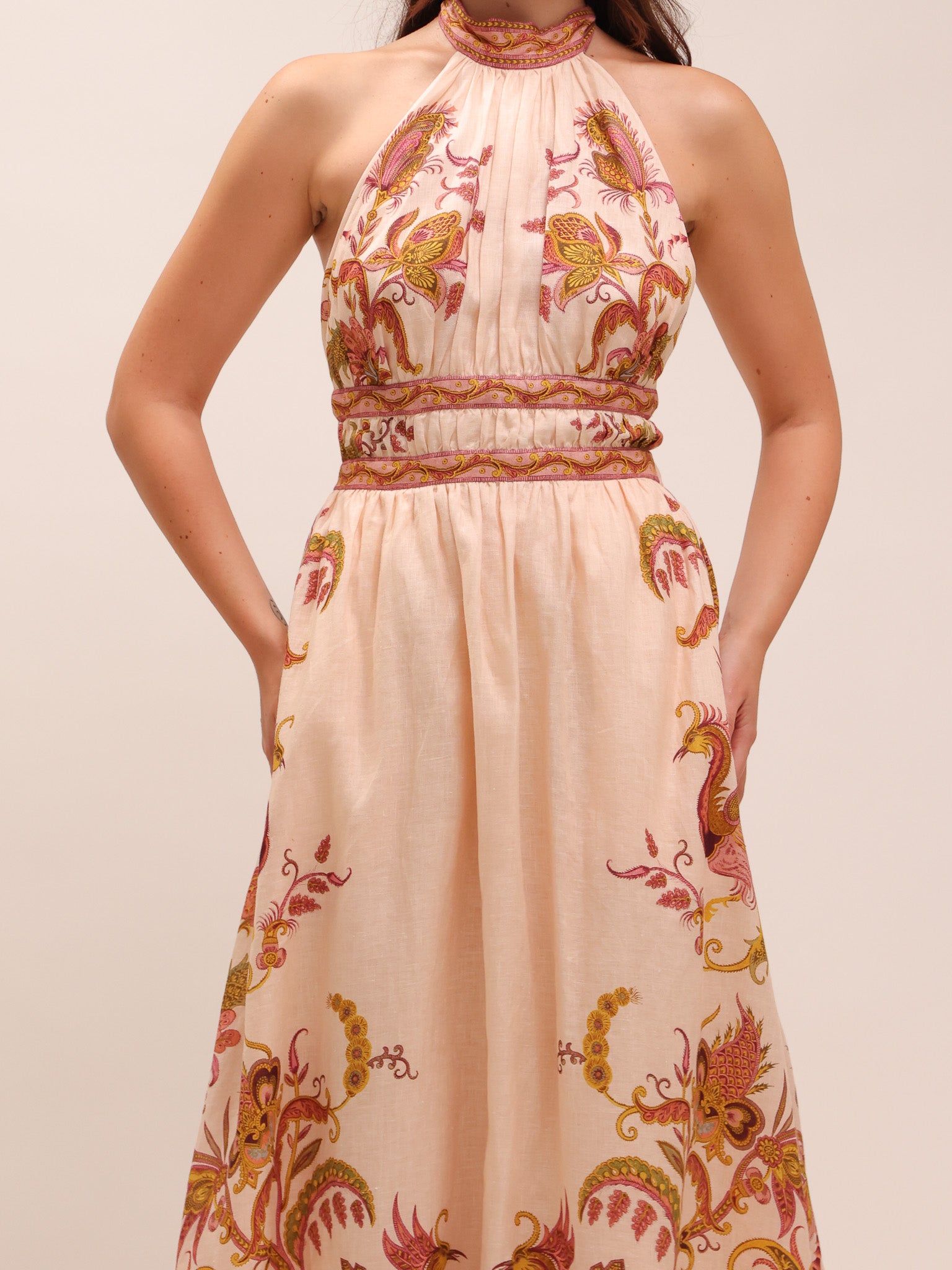 Cassia Halter Bow Midi Dress Print