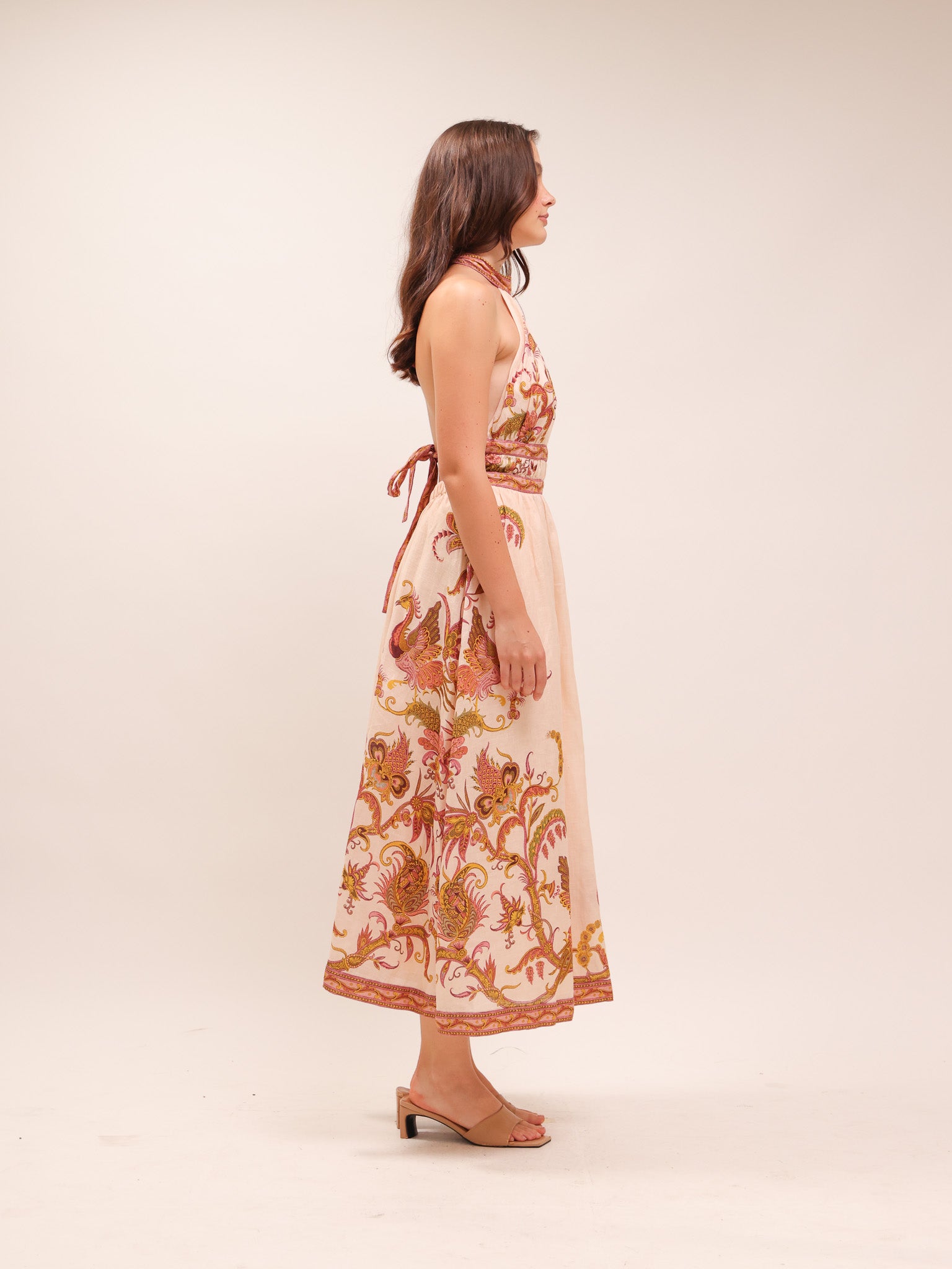 Cassia Halter Bow Midi Dress Print