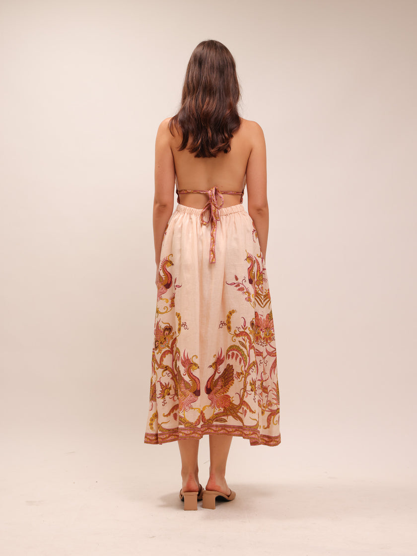 Cassia Halter Bow Midi Dress Print