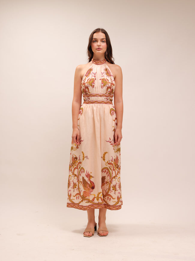 Cassia Halter Bow Midi Dress Print