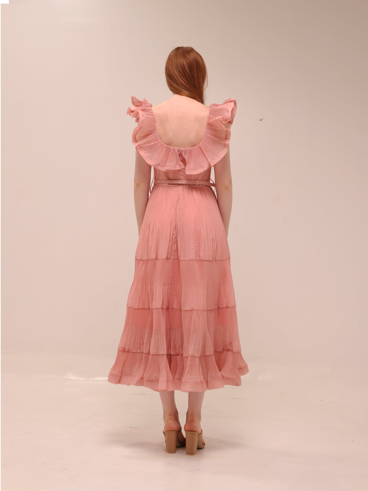 Pleated Frilled Midi Dress