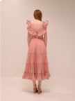 Pleated Frilled Midi Dress
