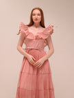 Pleated Frilled Midi Dress