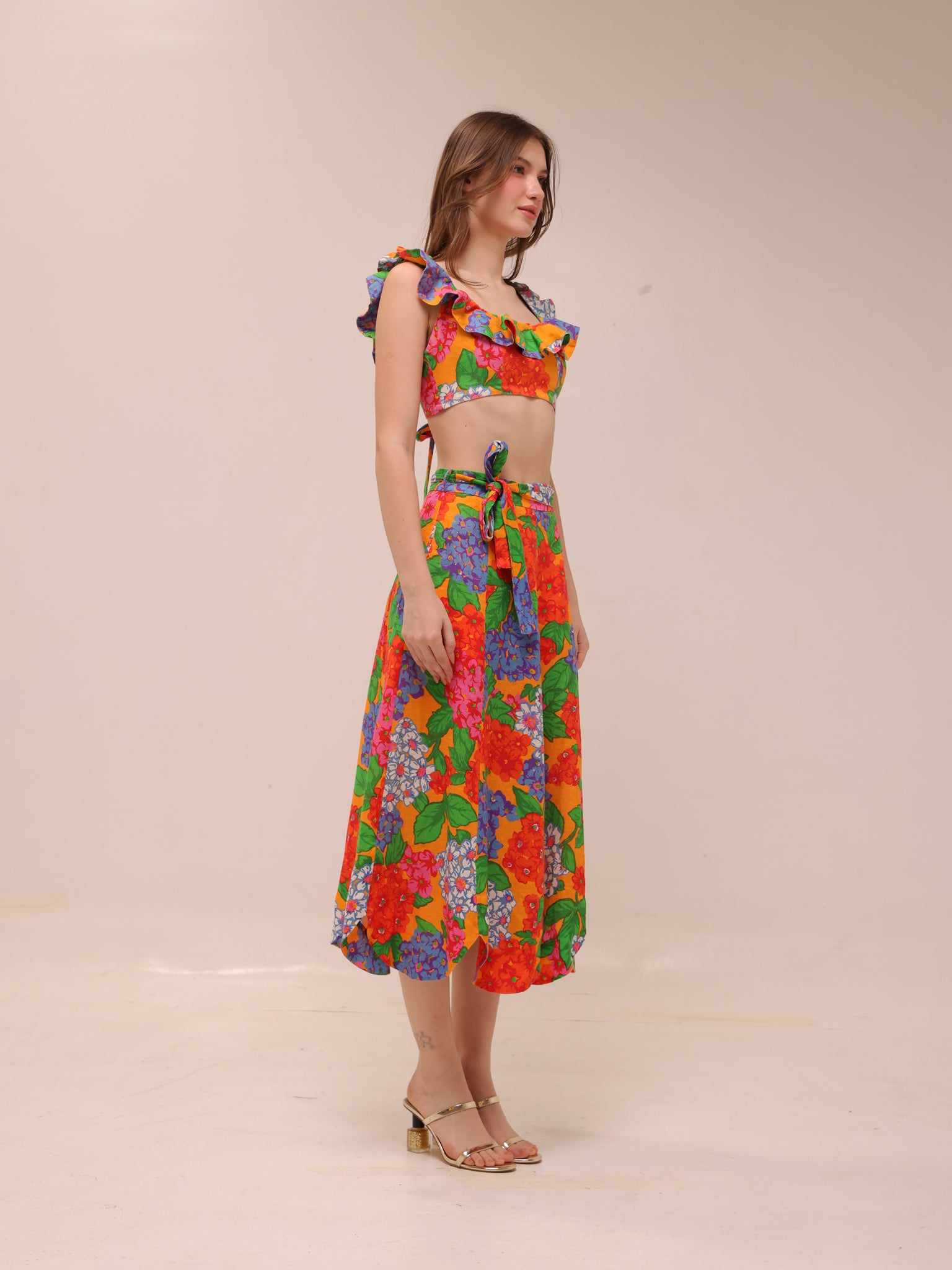 Riders Frill Neck Crop Top and Scallop Hem Skirt