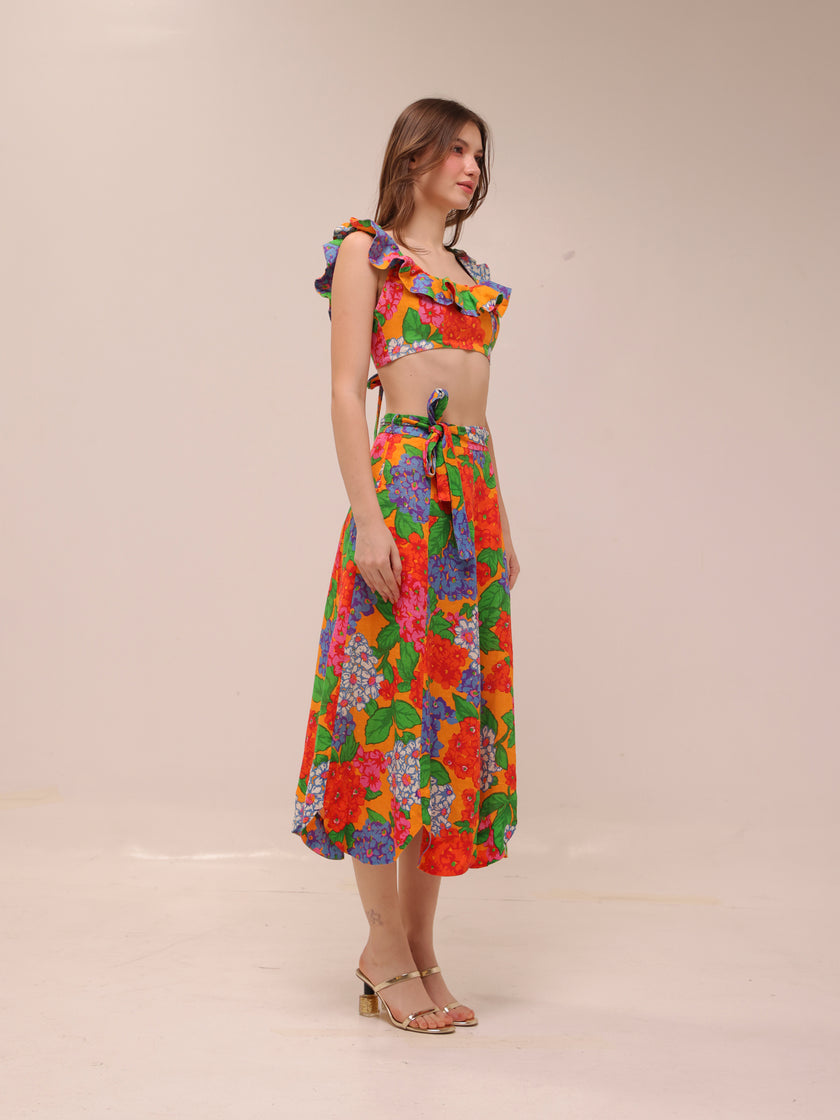 Riders Frill Neck Crop Top and Scallop Hem Skirt