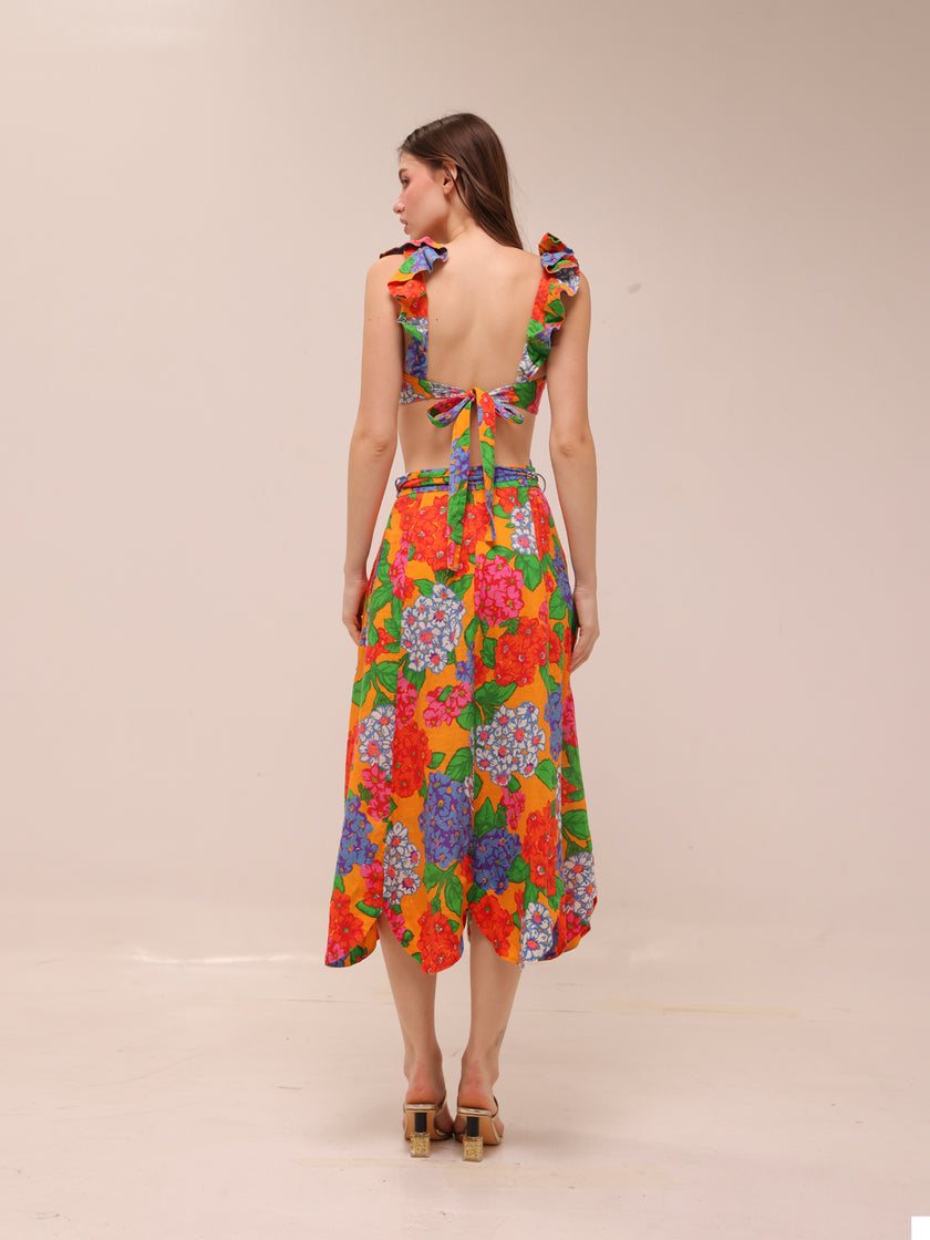 Riders Frill Neck Crop Top and Scallop Hem Skirt