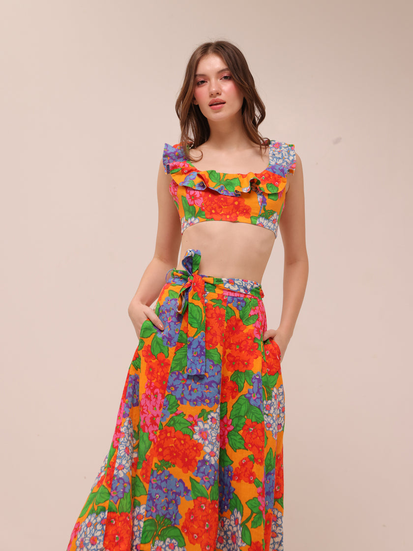 Riders Frill Neck Crop Top and Scallop Hem Skirt
