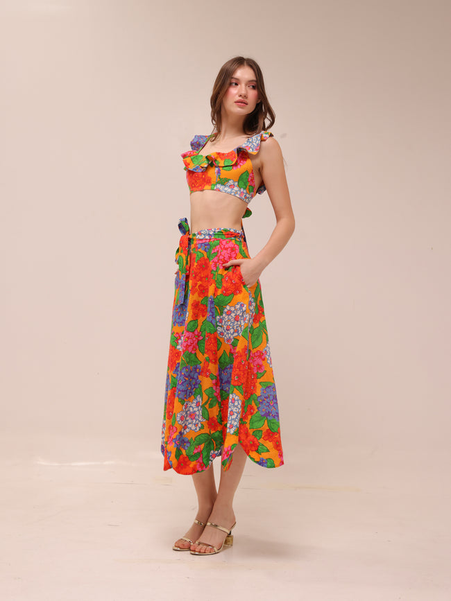 Riders Frill Neck Crop Top and Scallop Hem Skirt