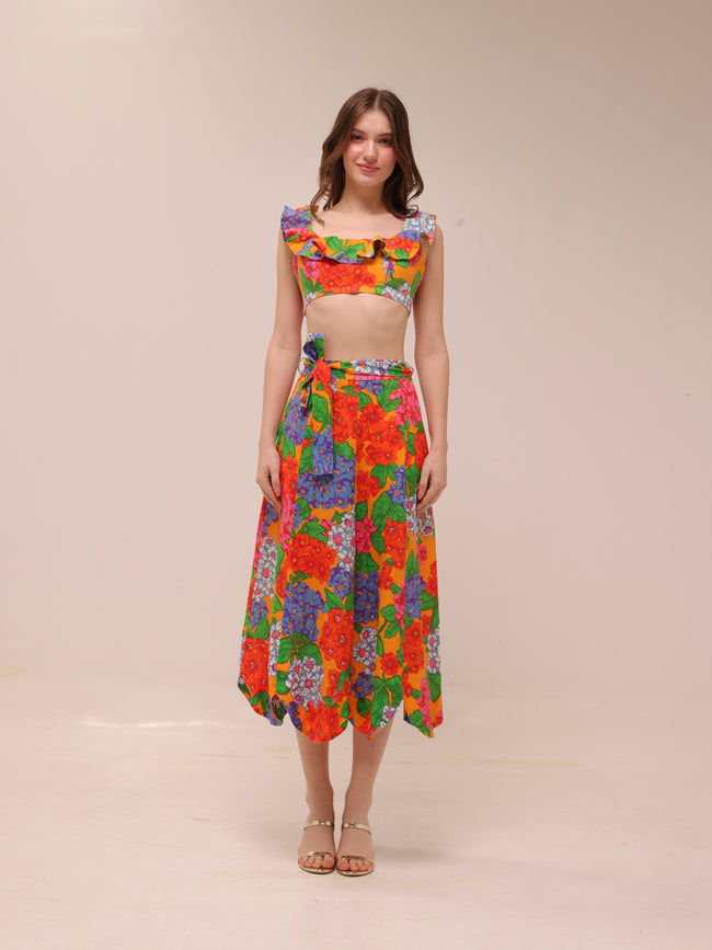 Riders Frill Neck Crop Top and Scallop Hem Skirt