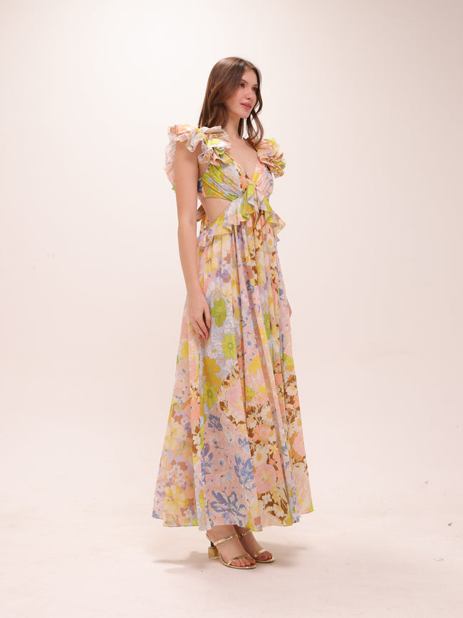 Pop Ruffle Sleeve Midi Dress