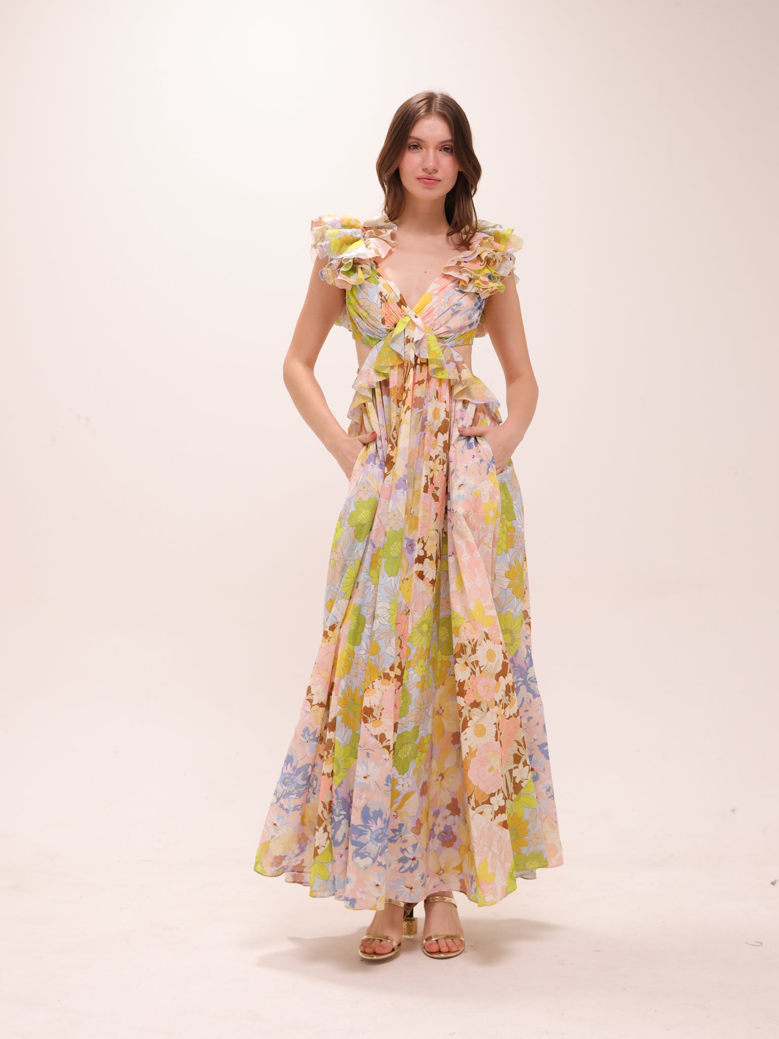 Pop Ruffle Sleeve Midi Dress