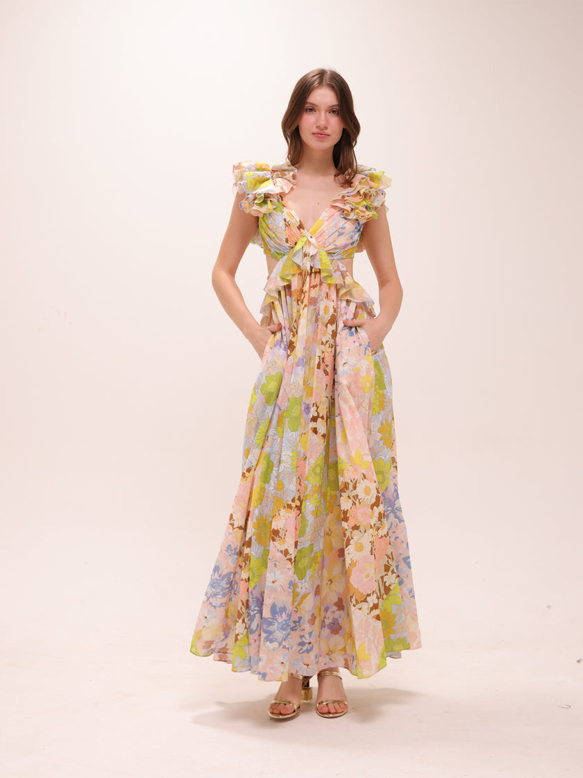 Pop Ruffle Sleeve Midi Dress