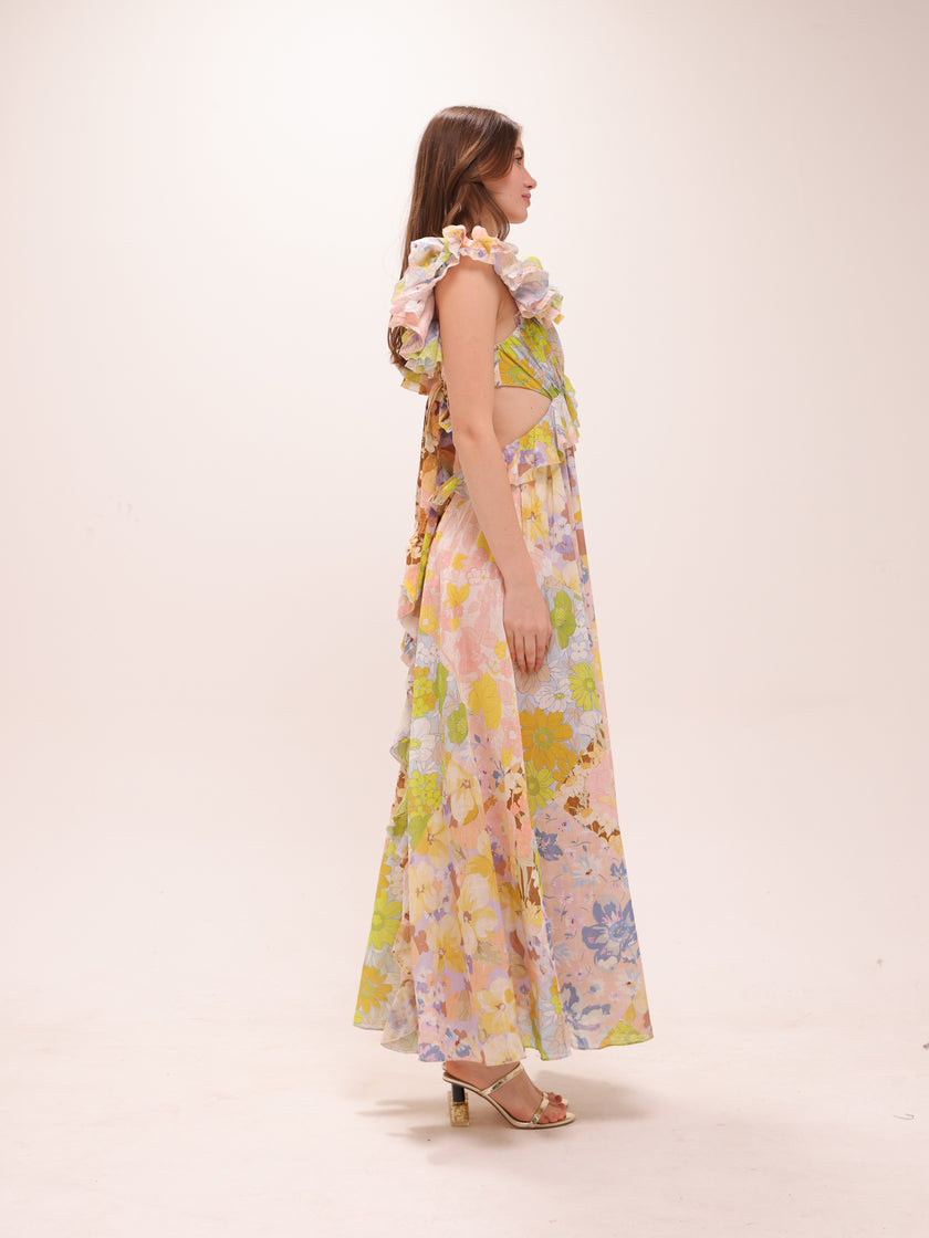Pop Ruffle Sleeve Midi Dress
