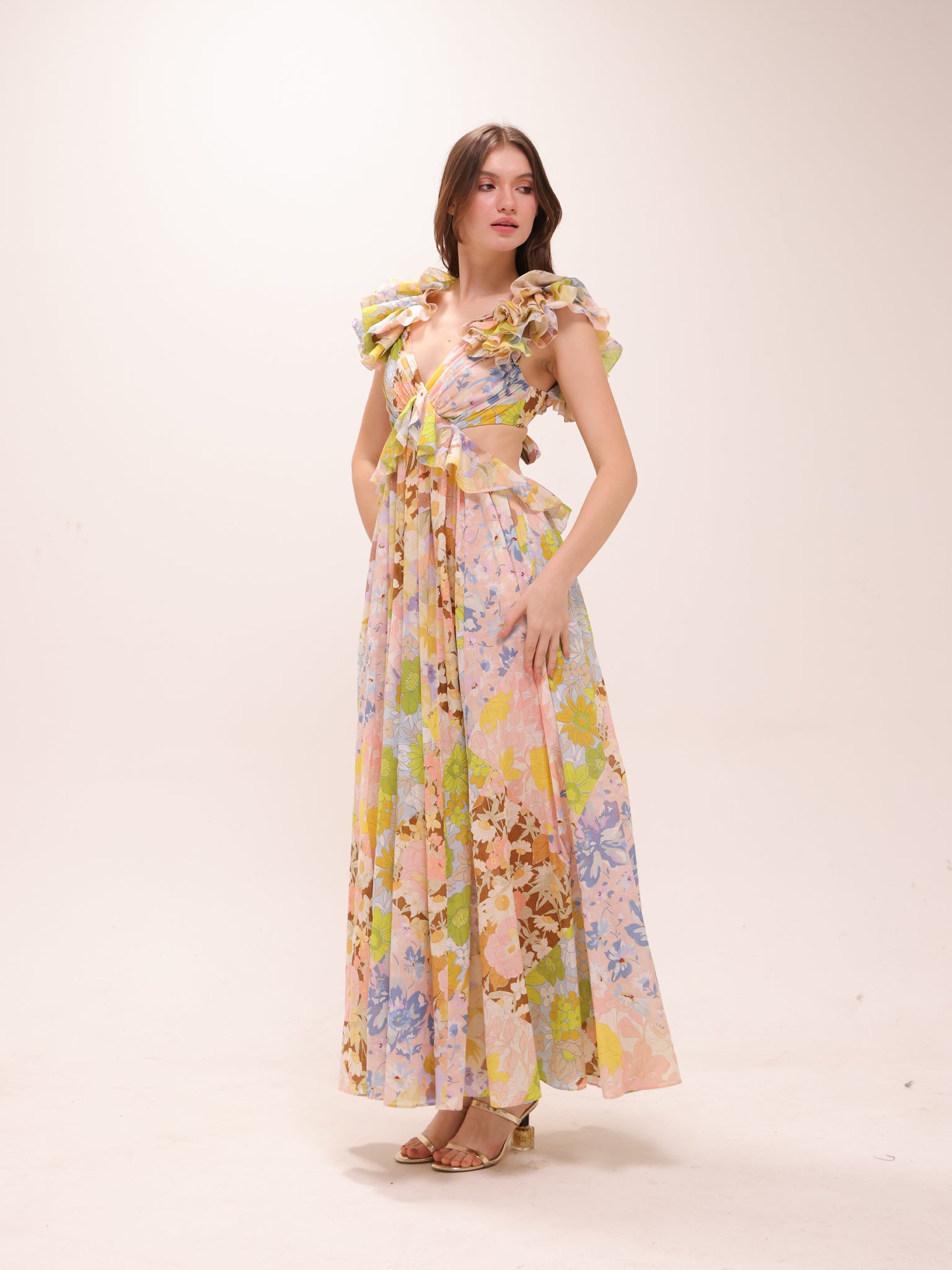 Pop Ruffle Sleeve Midi Dress