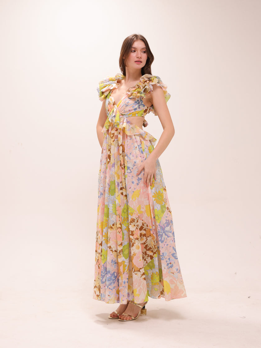 Pop Ruffle Sleeve Midi Dress