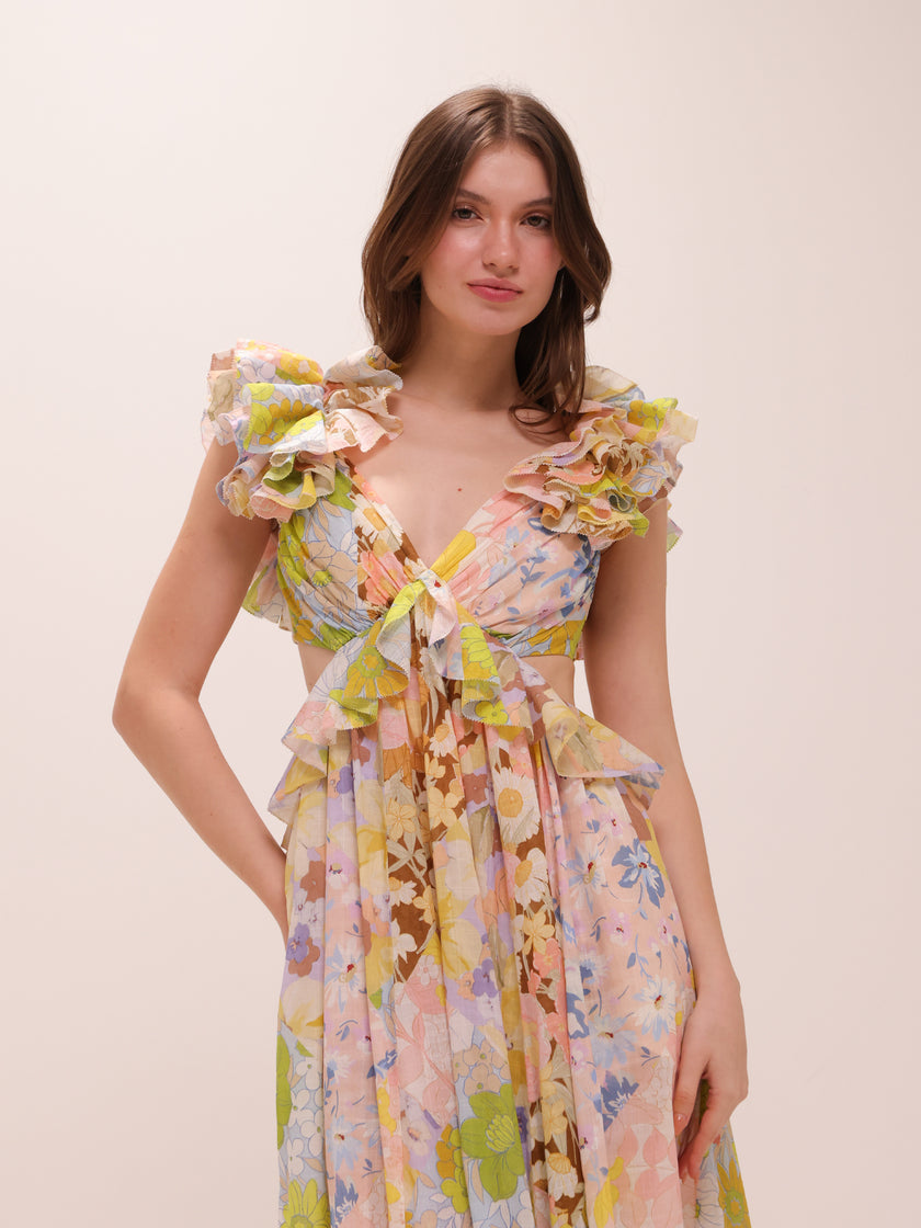 Pop Ruffle Sleeve Midi Dress