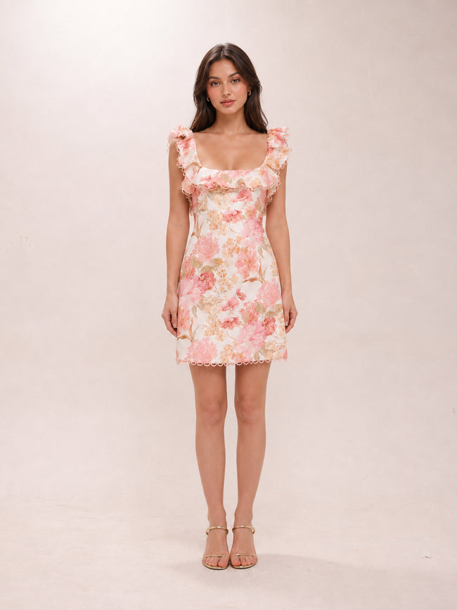 Como Floral Ruffled Linen Dress