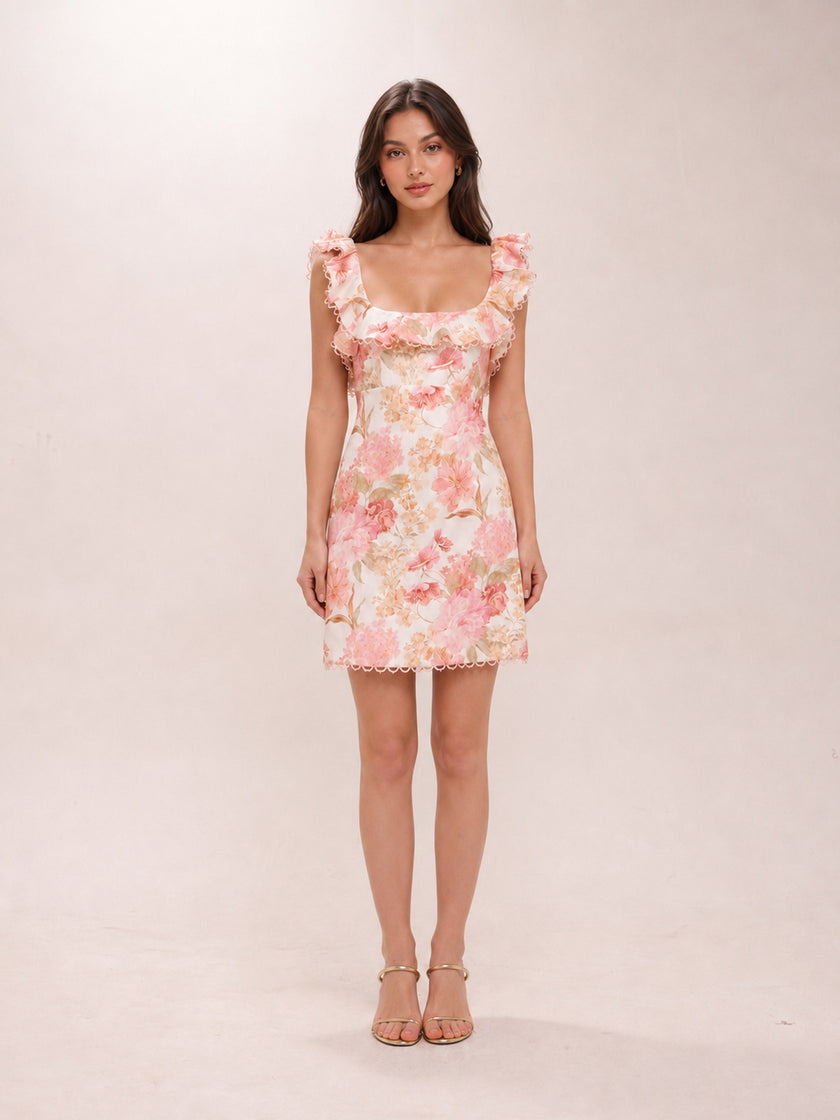 Como Floral Ruffled Linen Dress