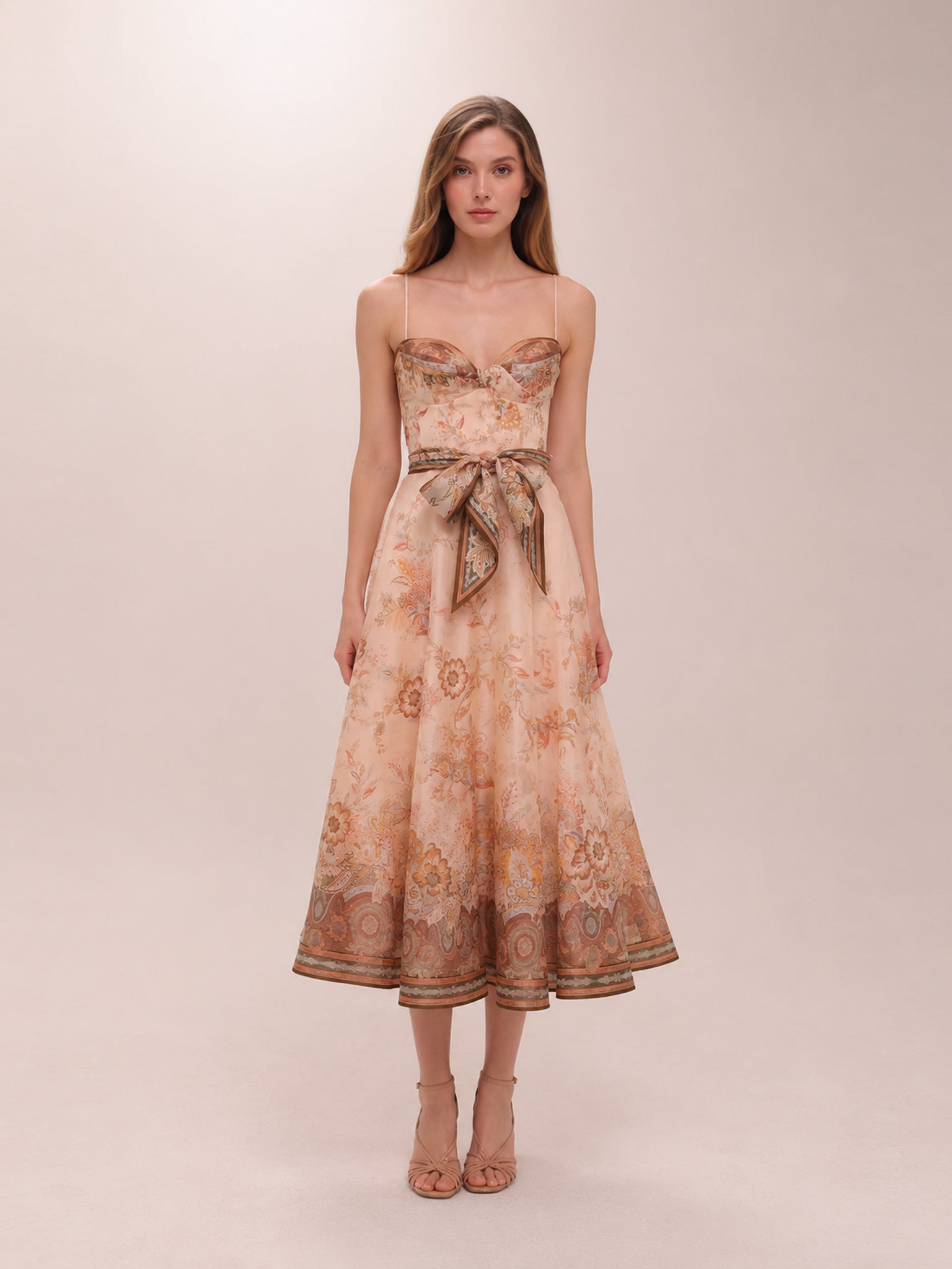 Alchemy Structured Midi Dress in Pink Paisley
