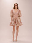 Dancer Puff Sleeve Mini Dress in Blush Garden Floral