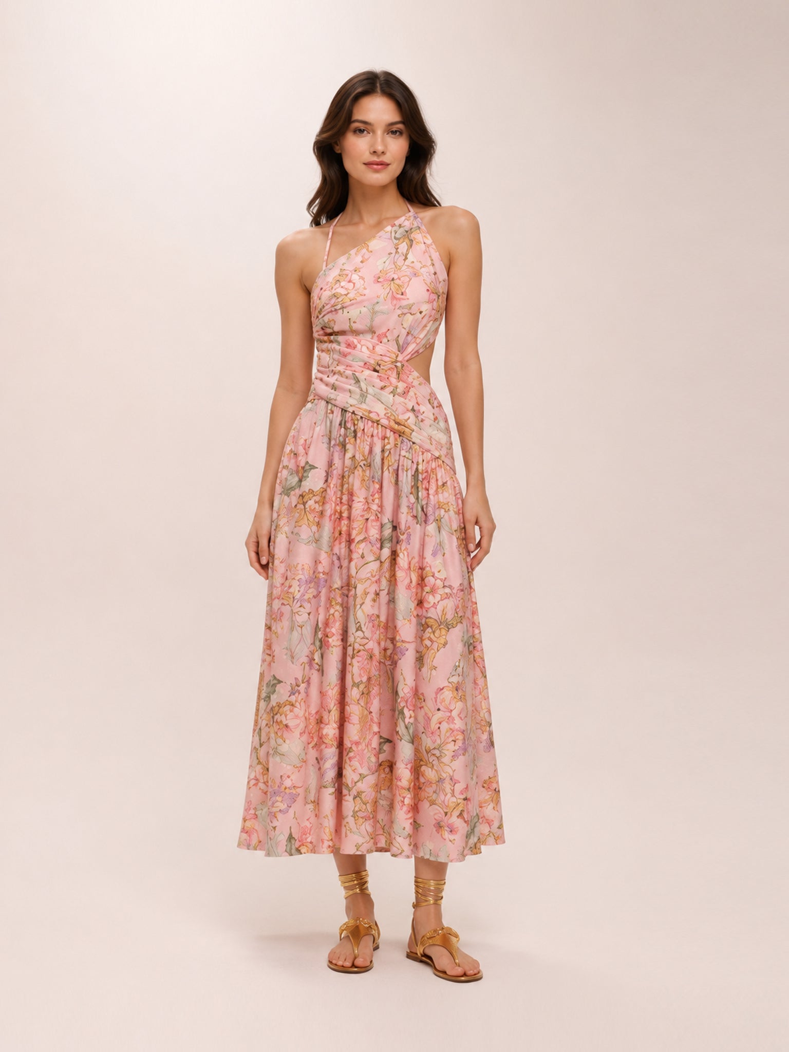Cira Halter Midi Dress In Pink
