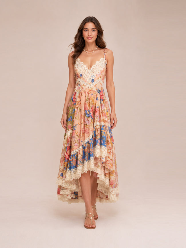 August Asymmetric Lace-Trimmed Dress