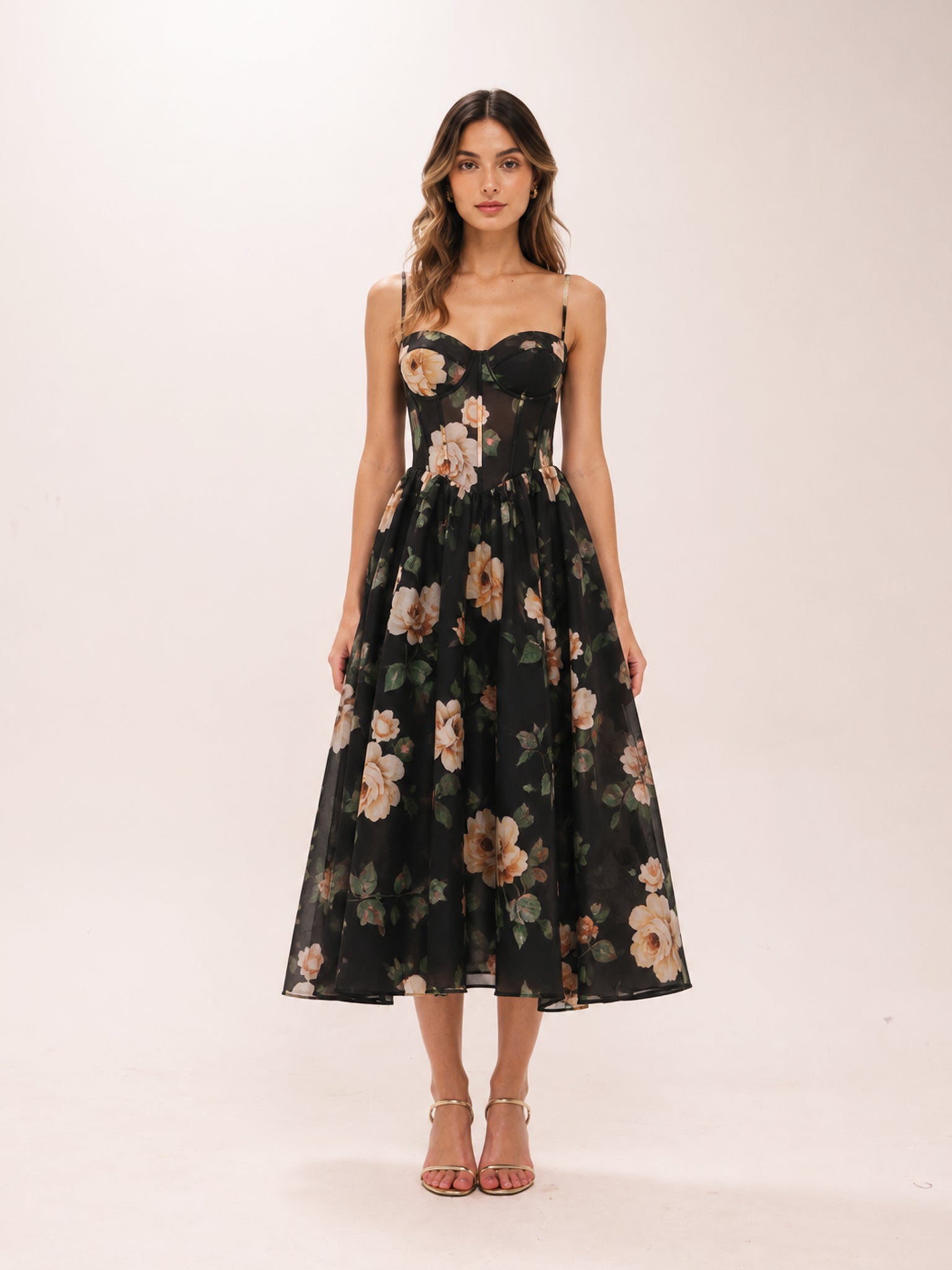 Luna Corset Midi Dress Black Rose