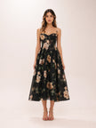Luna Corset Midi Dress Black Rose