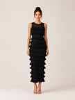 Ruffled Tiered Crochet-Knit Midi Dress