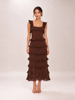 Metallic Chocolate Hypnotic Lace Frill Midi Dress