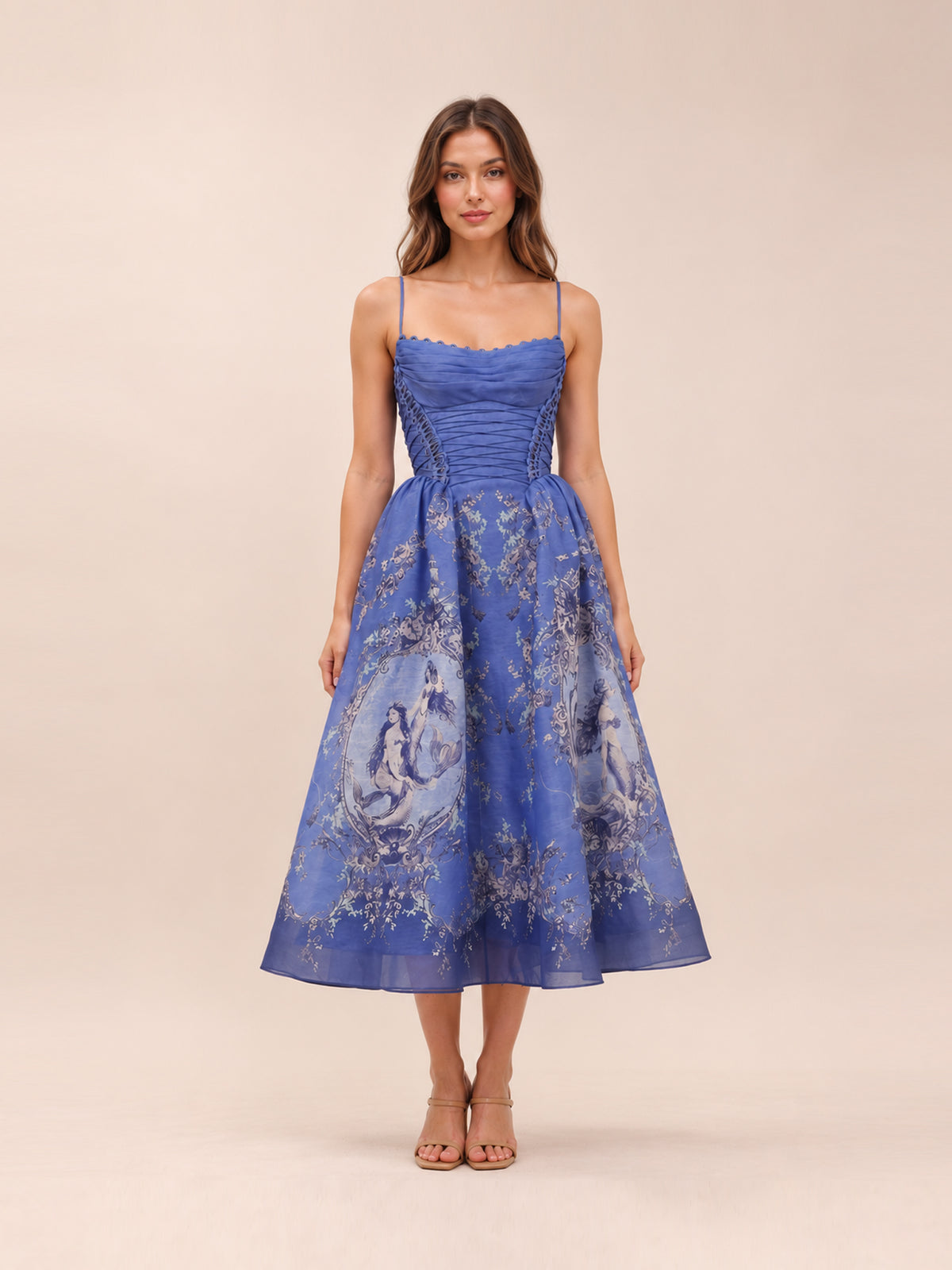 Rebellion Beaded Picnic Midi Dress Mermaid Blue