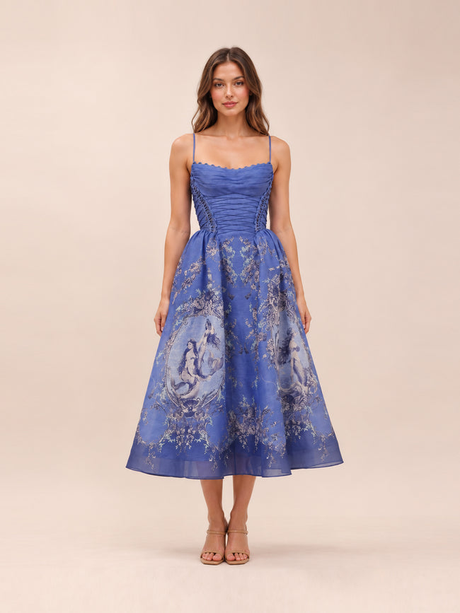 Rebellion Beaded Picnic Midi Dress Mermaid Blue