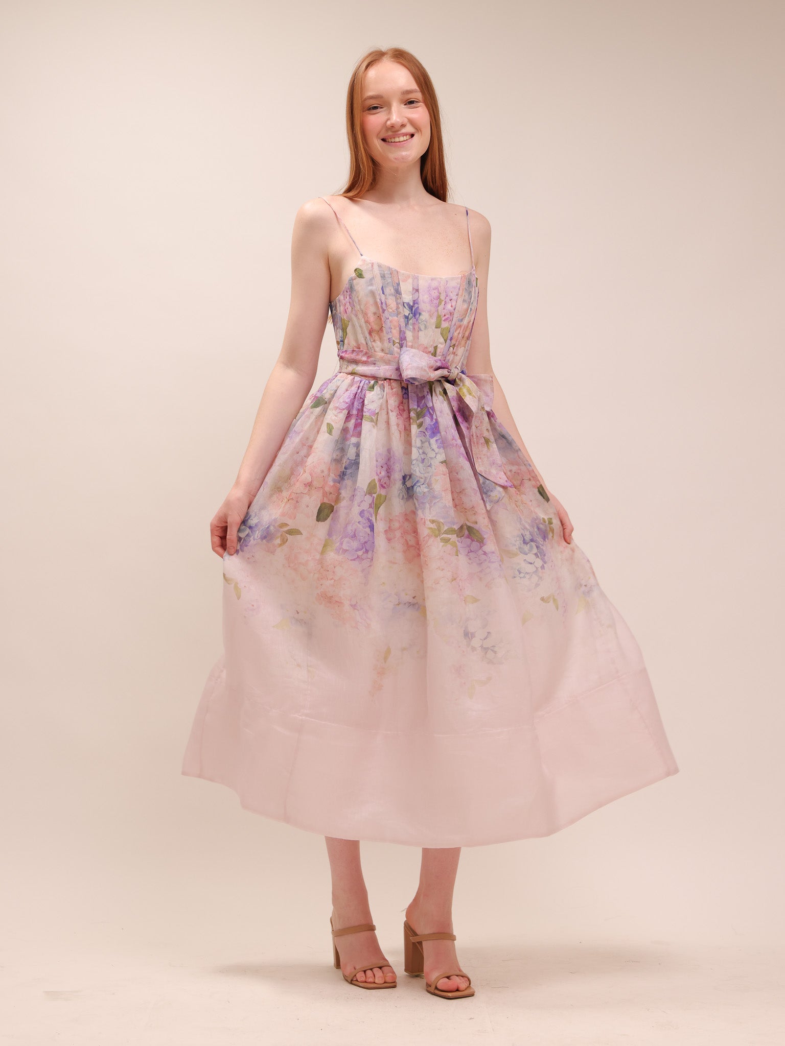 Dawning Floral Silk and Linen Corset Dress