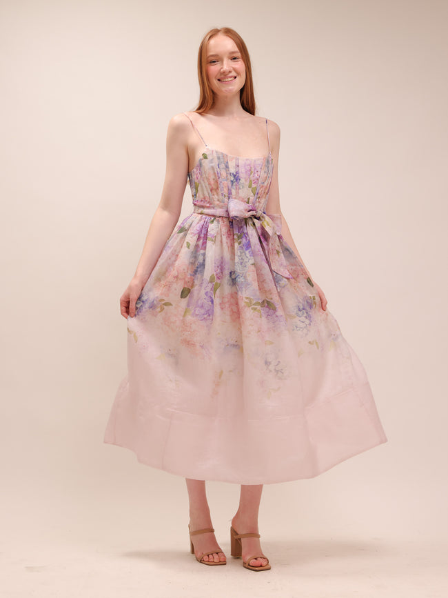 Dawning Floral Silk and Linen Corset Dress