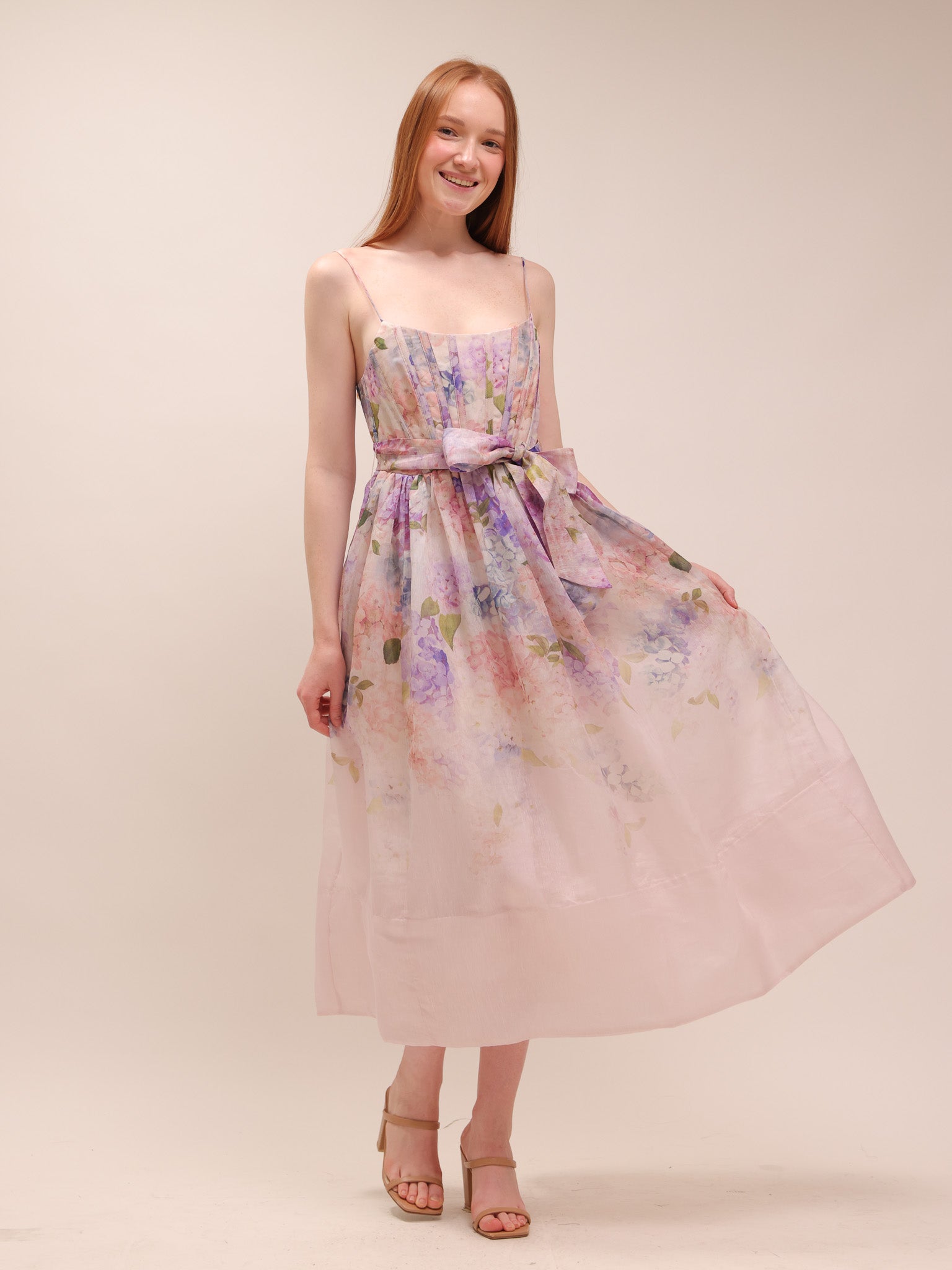 Dawning Floral Silk and Linen Corset Dress