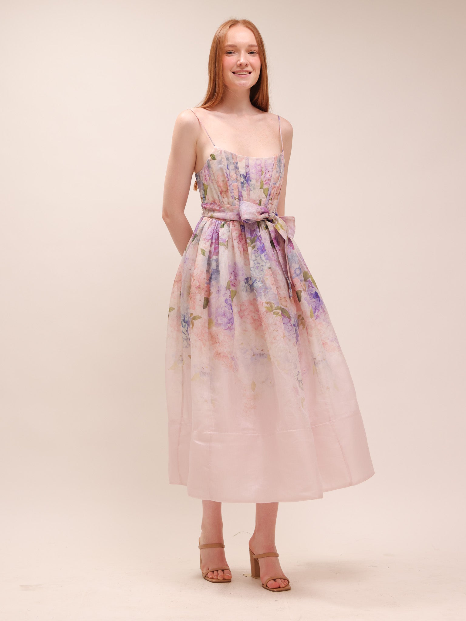 Dawning Floral Silk and Linen Corset Dress