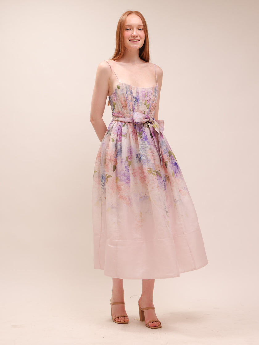 Dawning Floral Silk and Linen Corset Dress