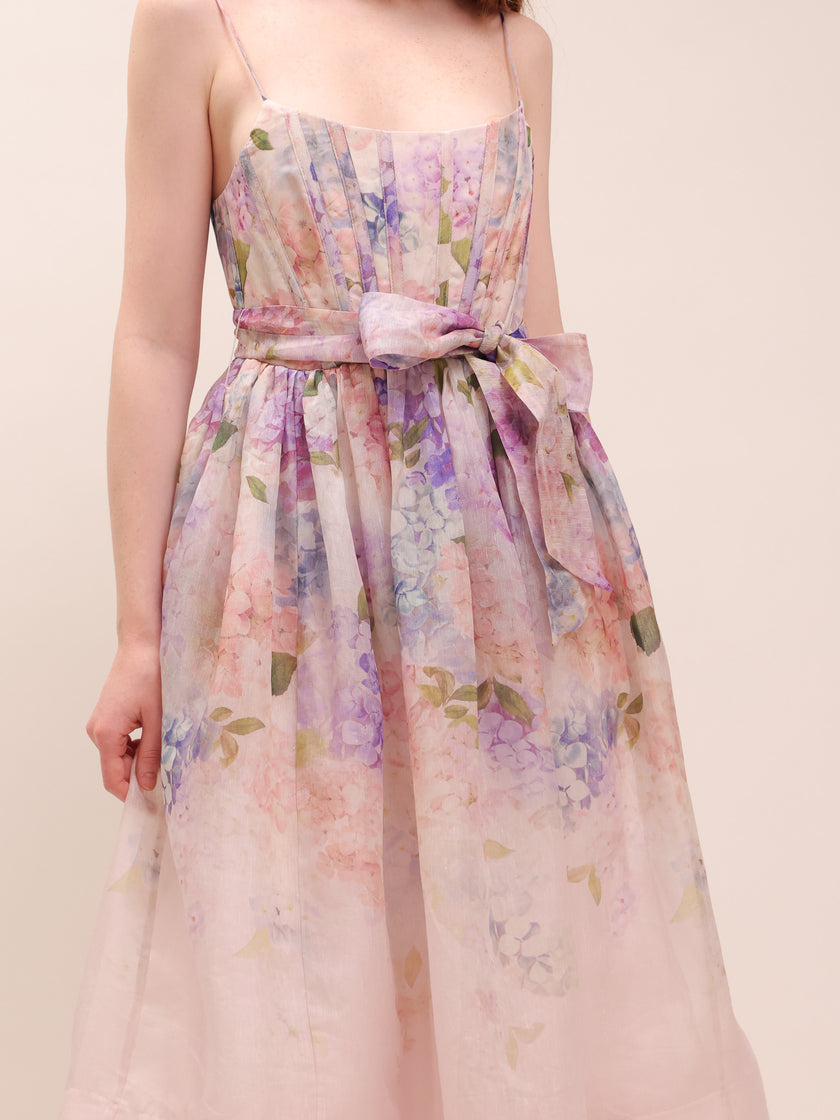 Dawning Floral Silk and Linen Corset Dress