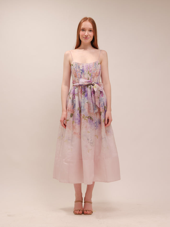 Dawning Floral Silk and Linen Corset Dress