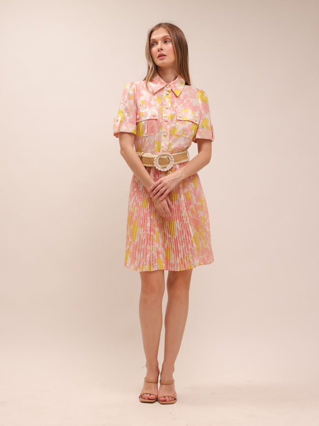 Pop Floral Pleated Mini Dress