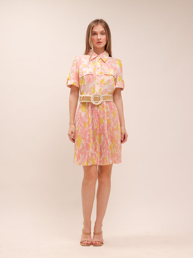 Pop Floral Pleated Mini Dress