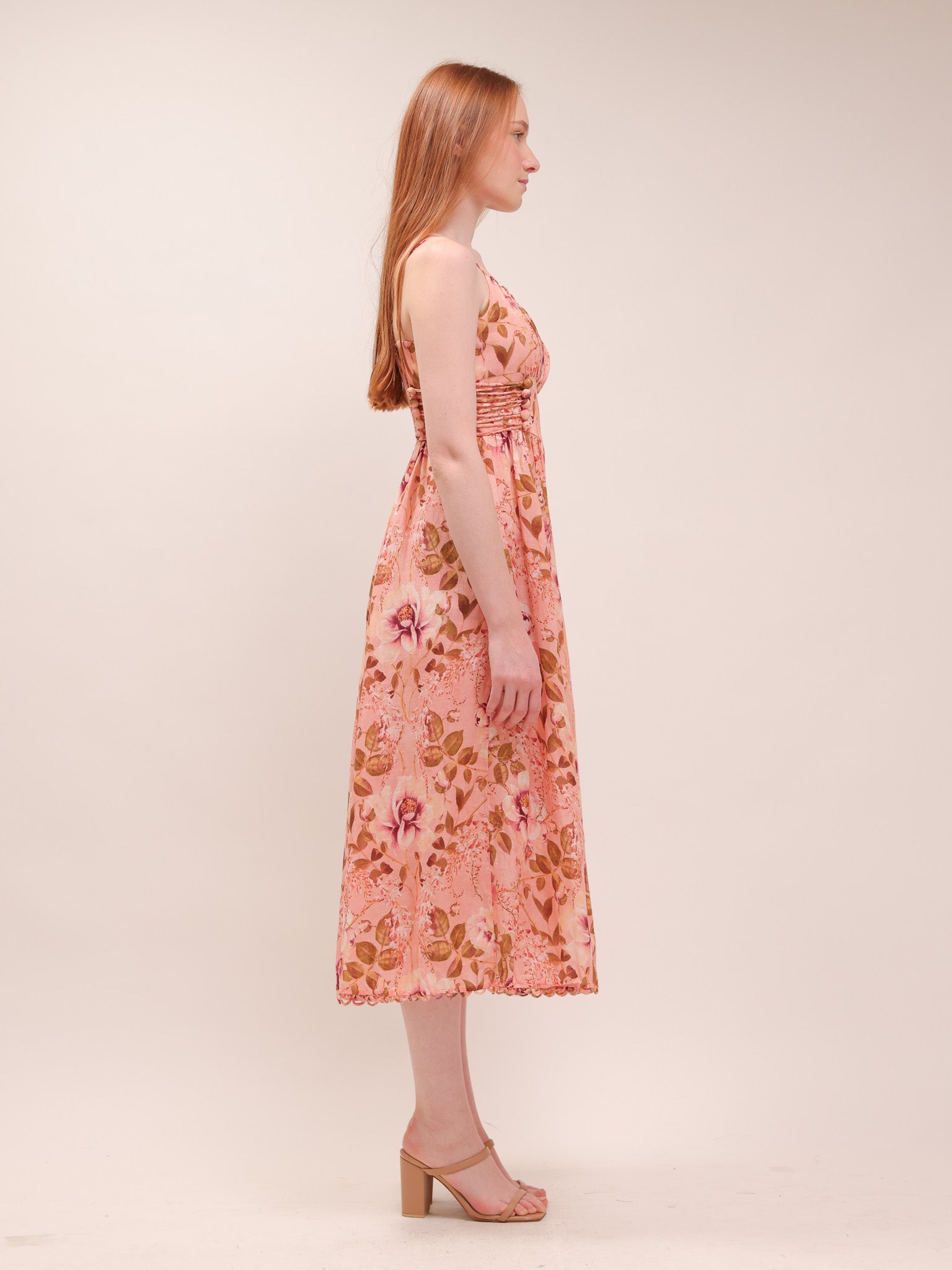 Rosa Lace-Up Floral-Print Poplin Midi Dress