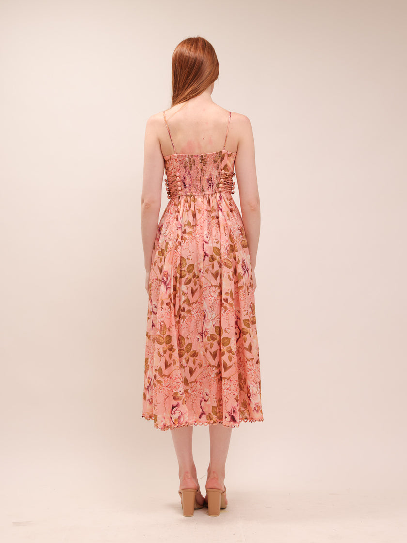 Rosa Lace-Up Floral-Print Poplin Midi Dress