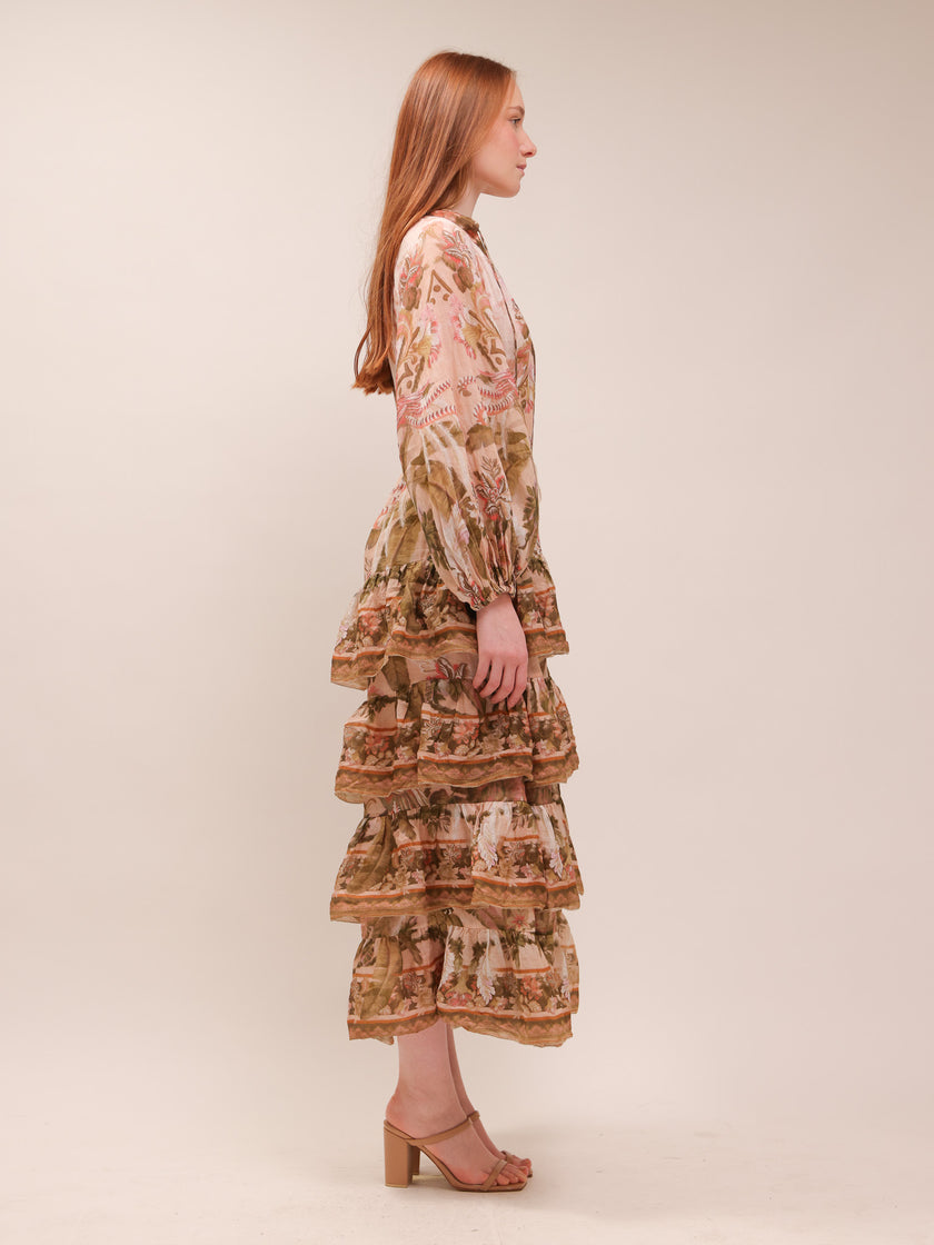 Lyre Tiered Billow Midi Dress