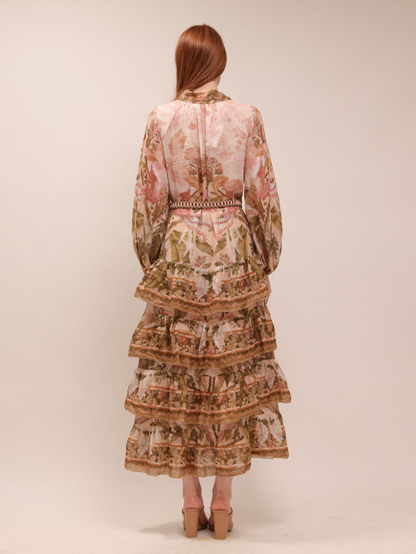Lyre Tiered Billow Midi Dress