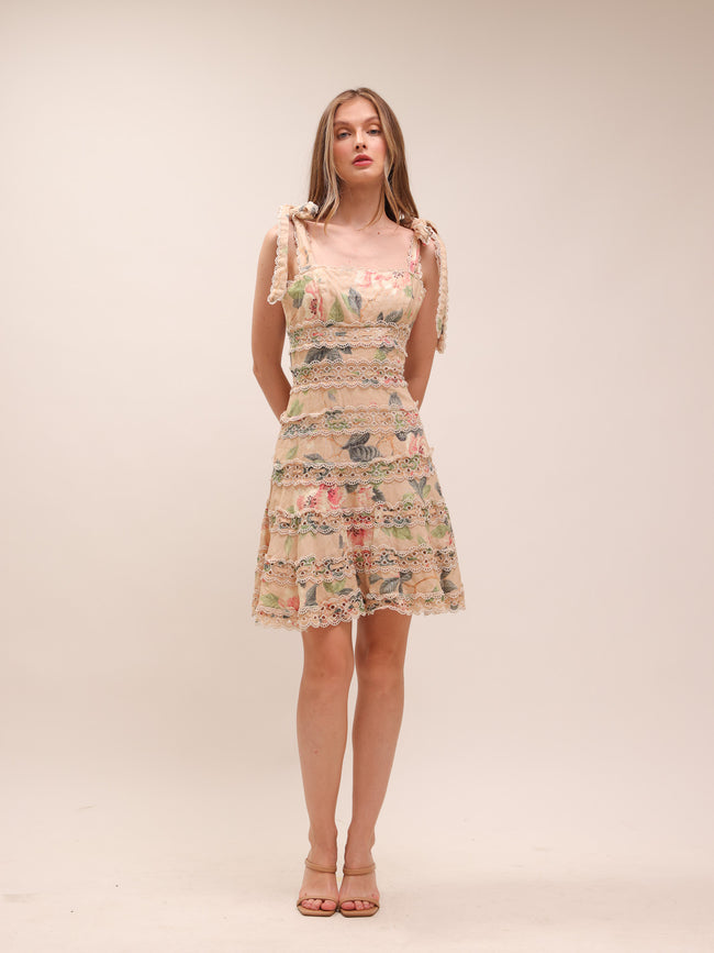 Kirra Embroidered Mini Dress Vintage Floral Print