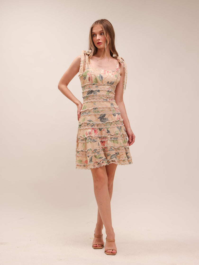 Kirra Embroidered Mini Dress Vintage Floral Print