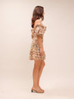 Painted Hearts Folds Mini Dress Peach Tapestry